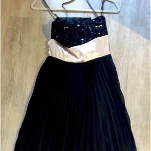 Betsey Johnson Gown Dress Black cream taupe sash